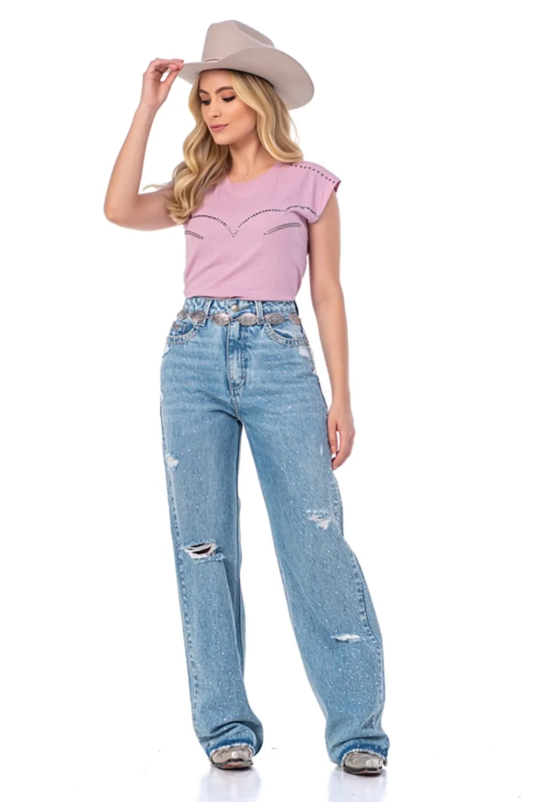 JEANS WIDE LEG AGUA MARINHA