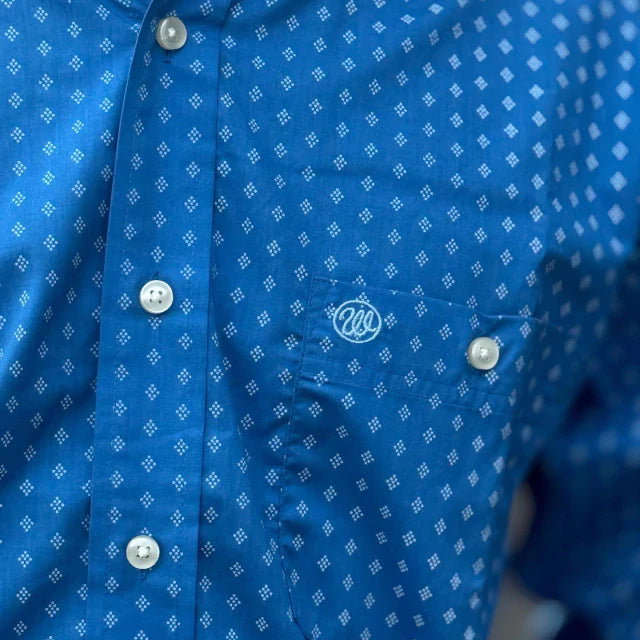 Camisa Wrangler Ml Azul Estampada