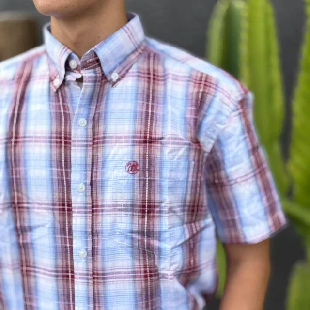 Camisa Wrangler Mc Xadrez Vinho/Azul Claro