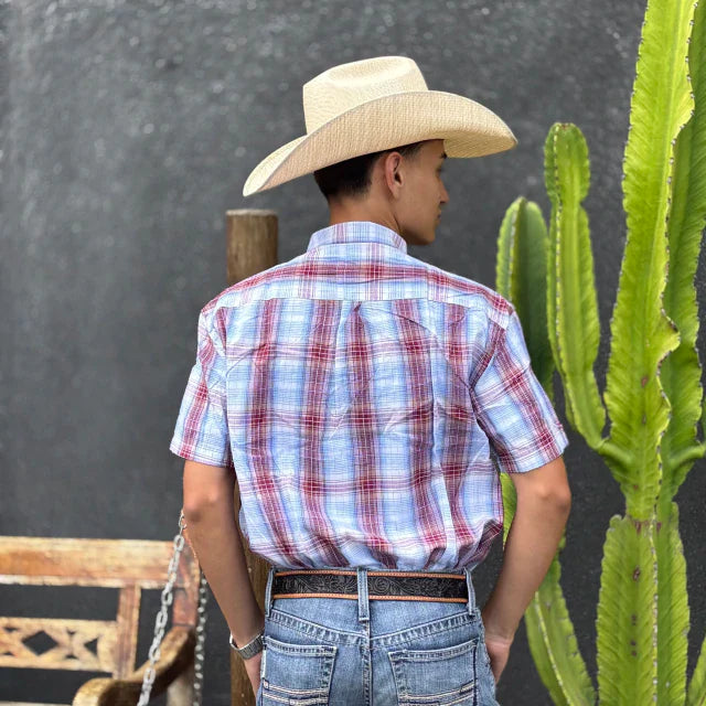 Camisa Wrangler Mc Xadrez Vinho/Azul Claro