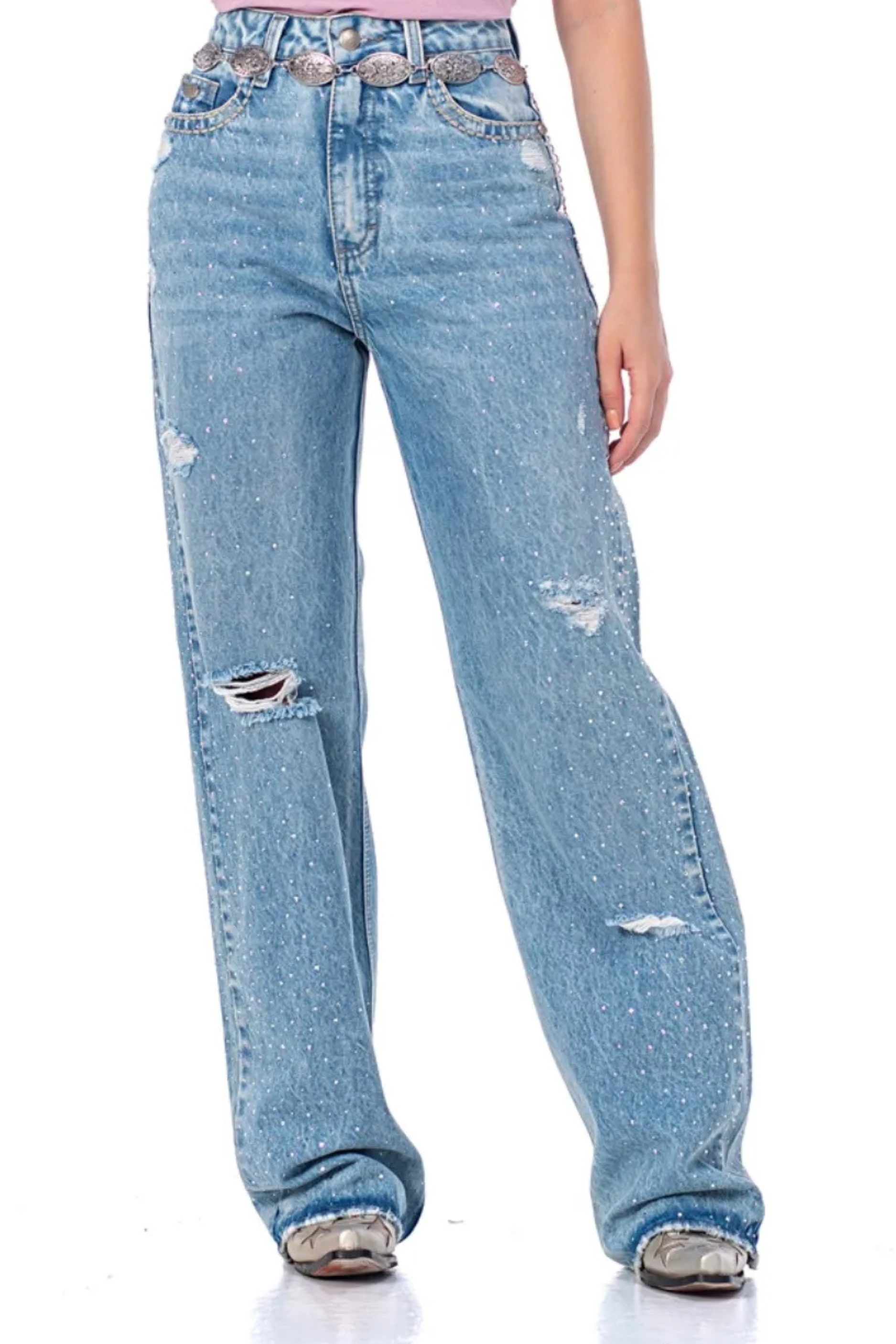 JEANS WIDE LEG AGUA MARINHA