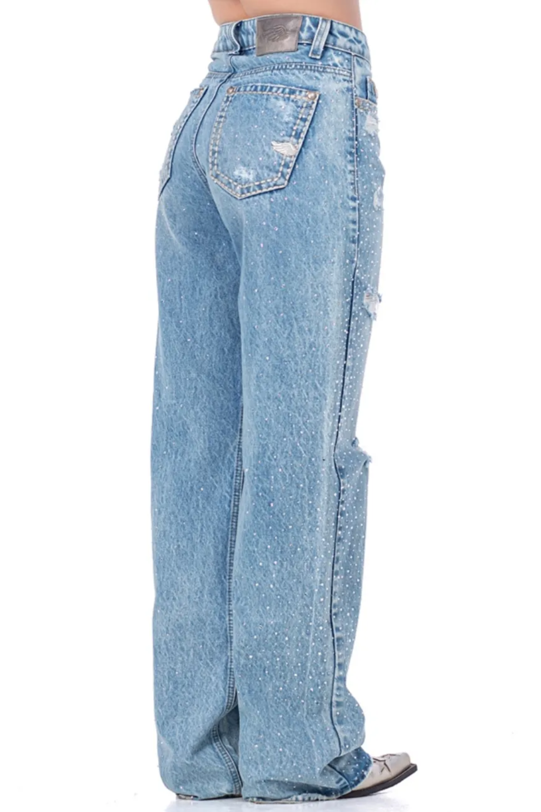 JEANS WIDE LEG AGUA MARINHA