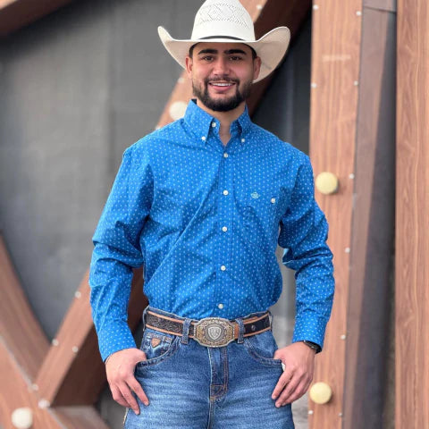 Camisa Wrangler Ml Azul Estampada