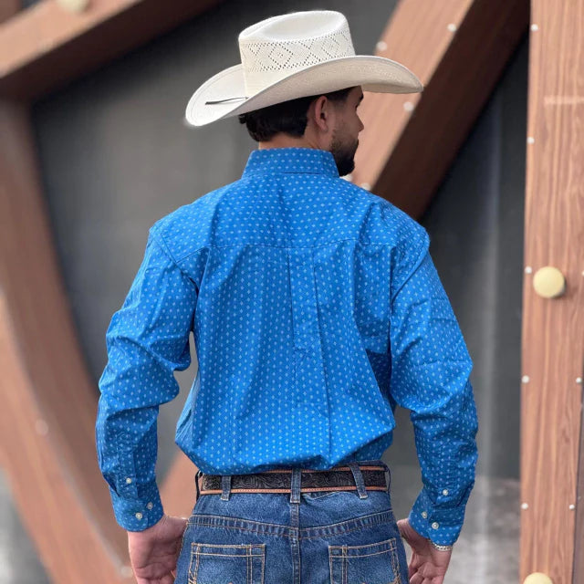 Camisa Wrangler Ml Azul Estampada