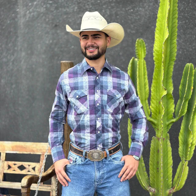 Camisa Wrangler Ml Roxa/Azul Marinho Xadrez