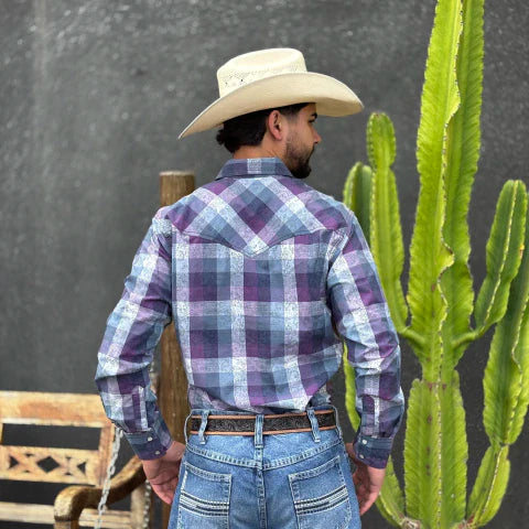 Camisa Wrangler Ml Roxa/Azul Marinho Xadrez